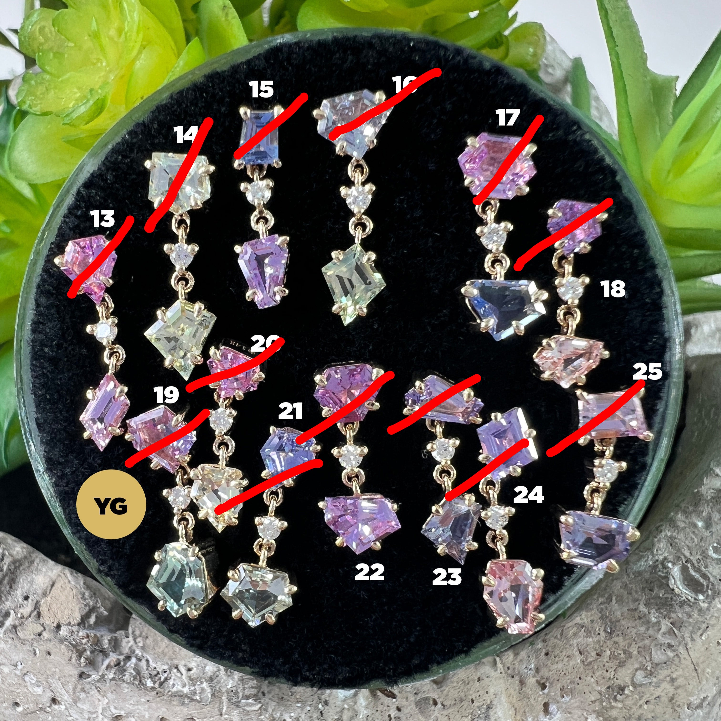 Claw Set Double Drop Faceted Sapphire With Diamond Middle Freeform One-Of-A-Kind