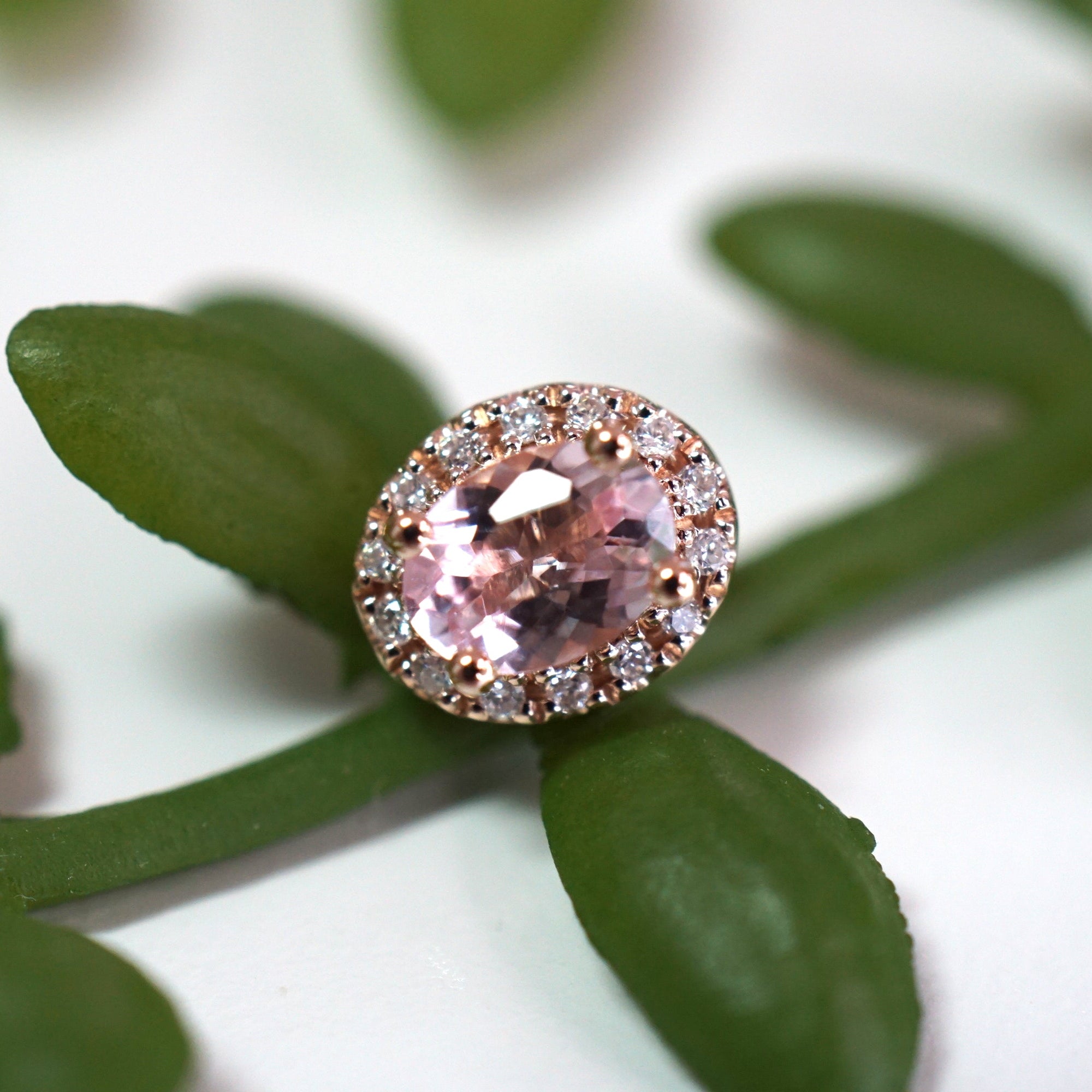 Morganite with Diamond Halo